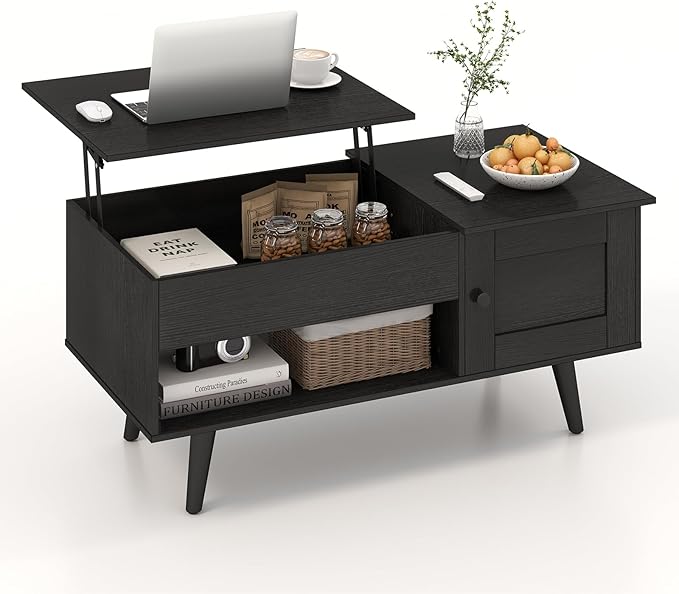 Lift Top Coffee Table, Modern Cocktail Table with Hidden Compartment