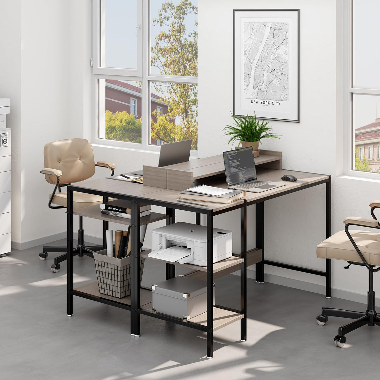 Gaming Home Office Computer Desk with Monitor Stand, Writing Desk for 2 Monitors