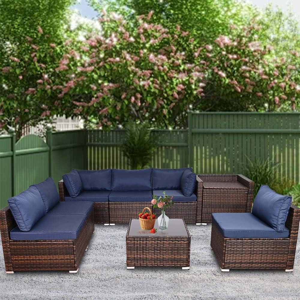 8 Piece Conversation Patio Furniture,Outdoor Wicker Patio Sectional Set