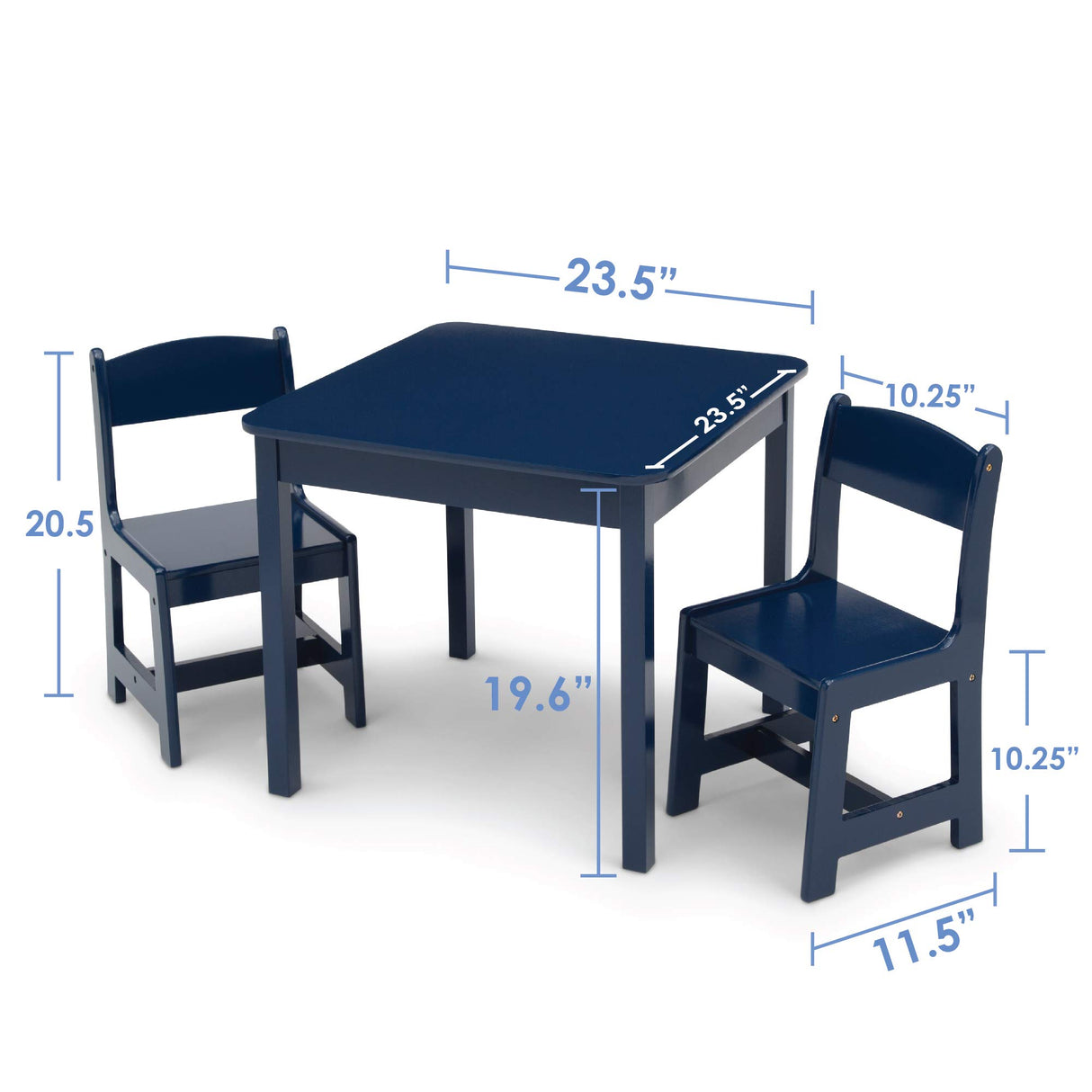 MySize Kids Wood Table and Chair Set (2 Chairs Included), Deep Blue