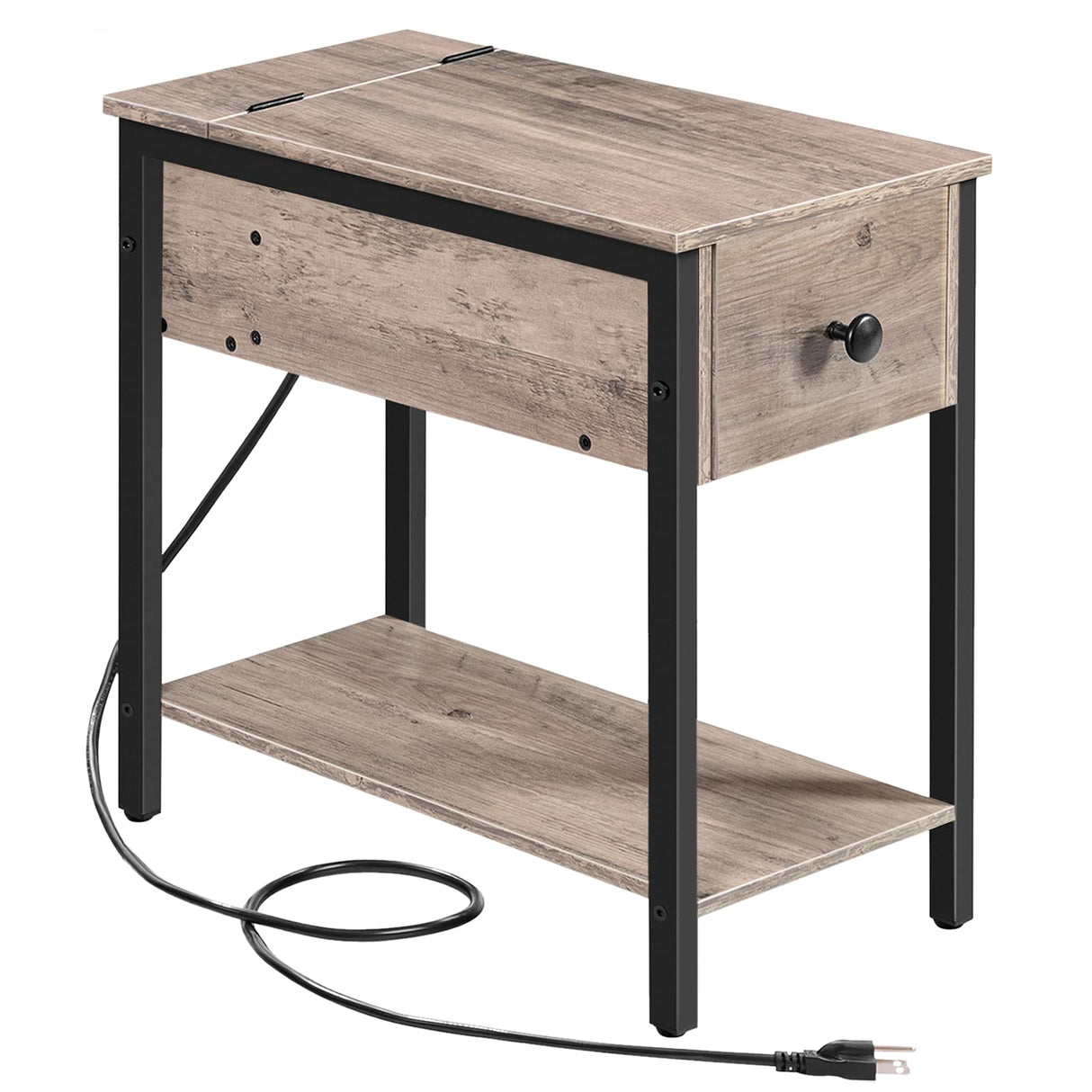 Side Table with Charging Station, Narrow End Table, Small Nightstand, Bedside Tables