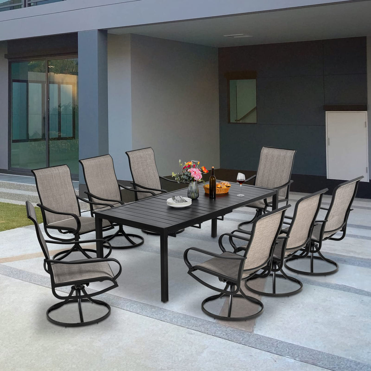 Expandable Patio Dining Tables 6-8 Person, Metal Outdoor Table for Lawn Garden Bistro Rectangular Table.
