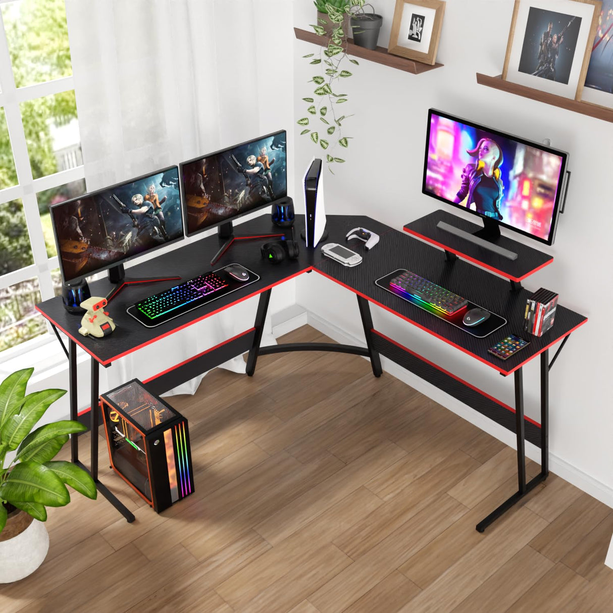 Shaped Desk Corner Gaming Desk Computer Desk with Large Desktop Studying and Working and Gaming for