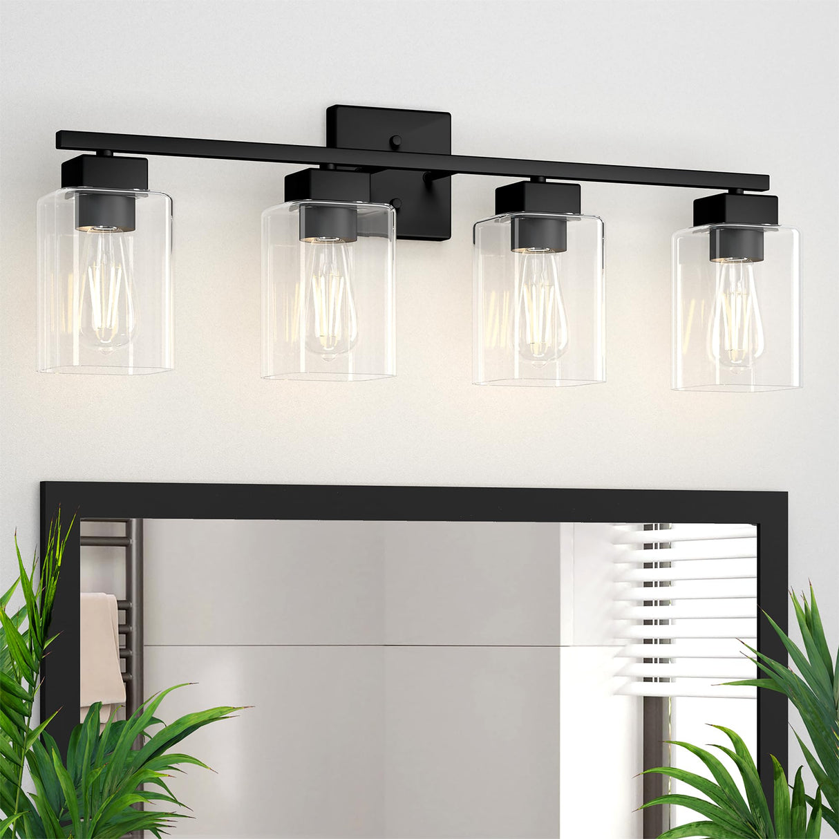 4 Light Matte Black Bathroom Light Fixture - Bathroom Vanity Light Square Design