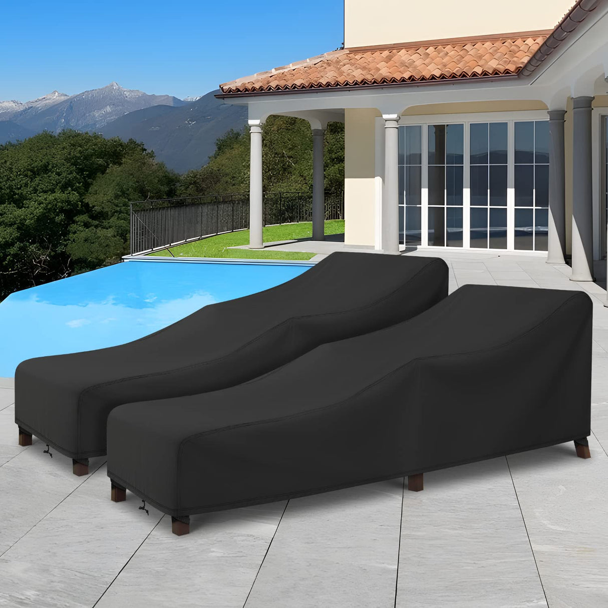 Waterproof Patio Chaise Lounge Cover, 2 Pack of Pool Lounge Chair Covers for