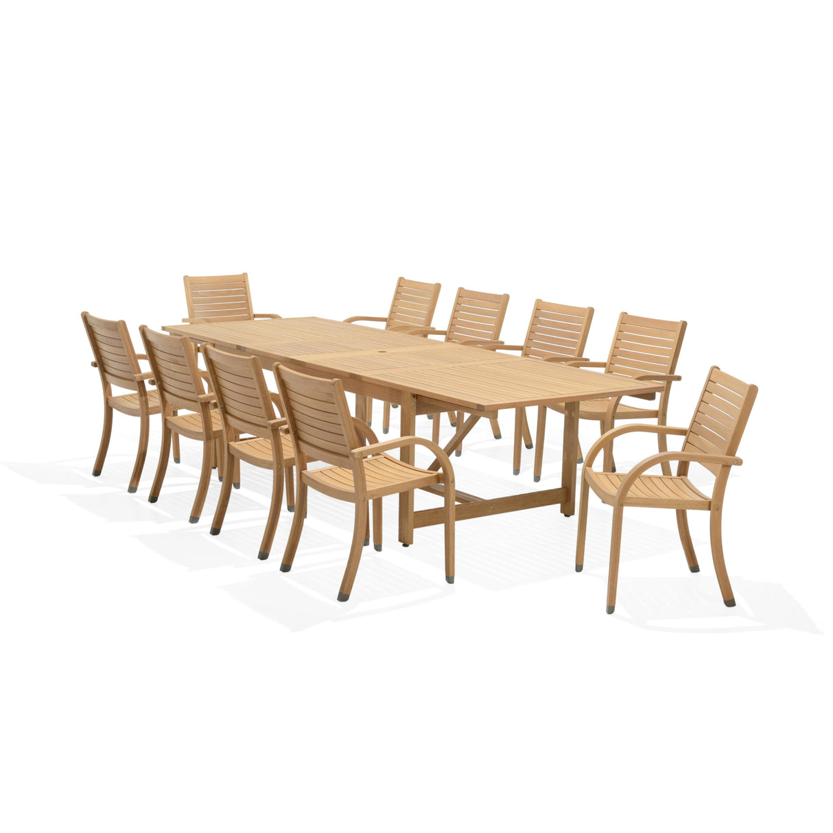 11 Piece Rectangular Patio Dining Set | Teak Finish | Ideal for Outdoors and Indoors