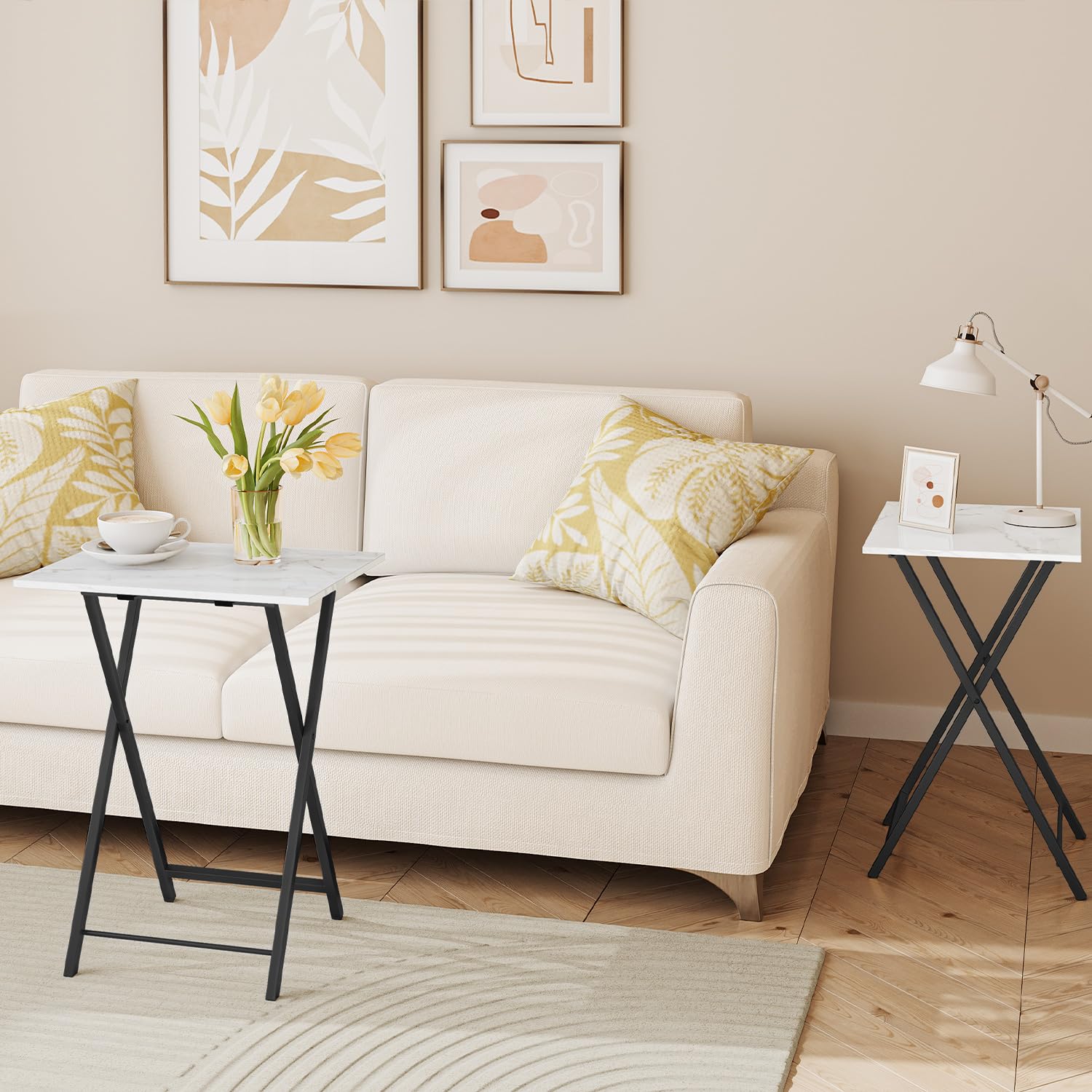 StoneCraft Duo – Marble Folding TV Tray Table Set (2-Pack)