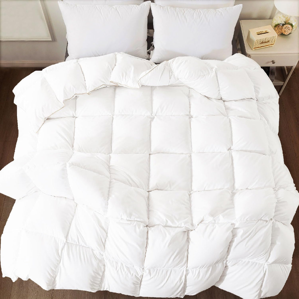 Duck Feather Comforter King, All Season Basic Feather Duvet Insert, 100% Cotton Hotel
