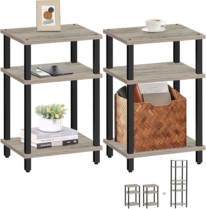 End Table with Charging Station, Side Table with USB Ports and Outlets, Nightstand, 3