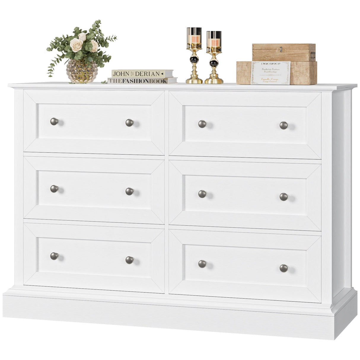 Modern 6 Drawer Double Dresser, White Dresser Wood Dresser
