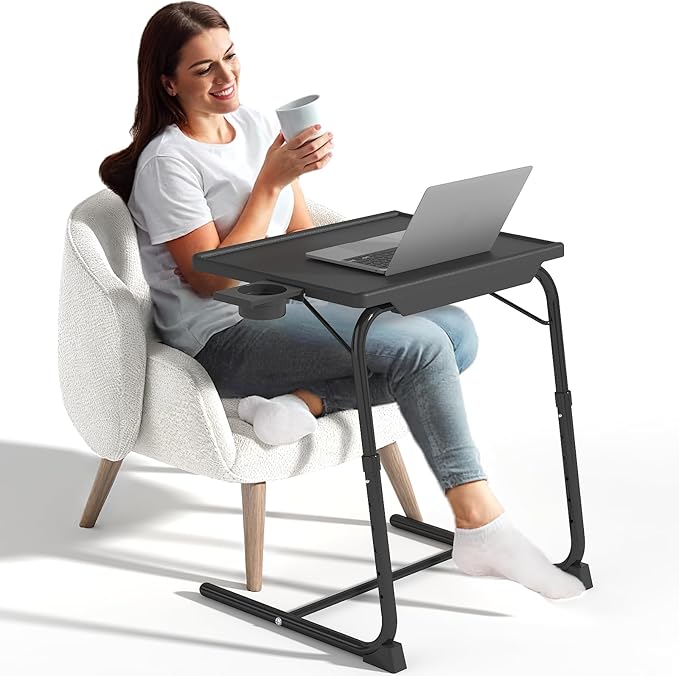 SitEazy Adjustable TV Tray Table with Cup Holder – Couch Friendly Folding Table