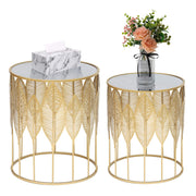 Set of 2 Side, Decorative Round Metal Accent End Nightstands, Coffee Plant Stand