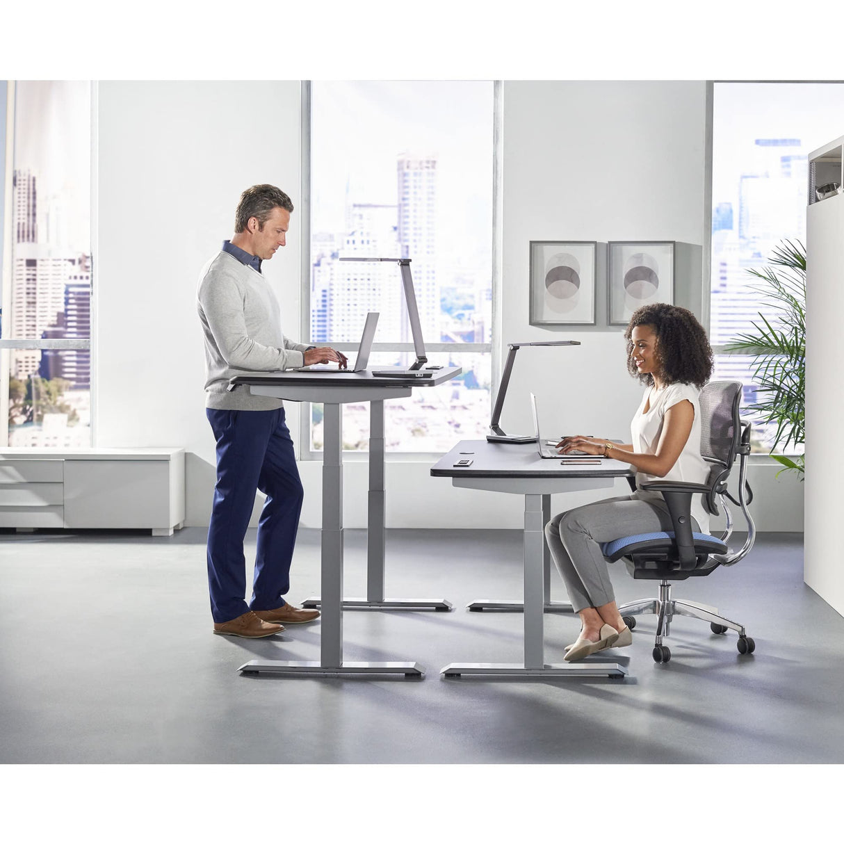 Electric 60"W Height-Adjustable Standing Desk with Wireless Charging, Black