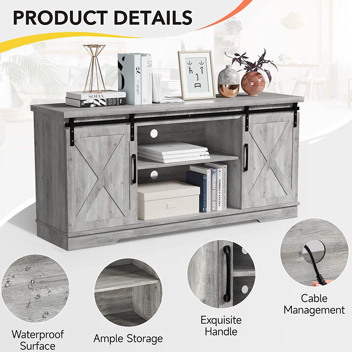 Farmhouse TV Stand for 65 Inch TV Entertainment Center TV Media Console Cabinet,