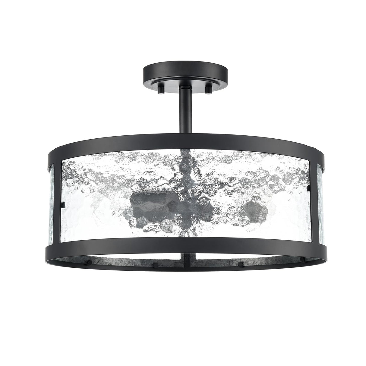 Industrial Black Semi Flush Mount Ceiling Light Harmmered Glass Farmhouse
