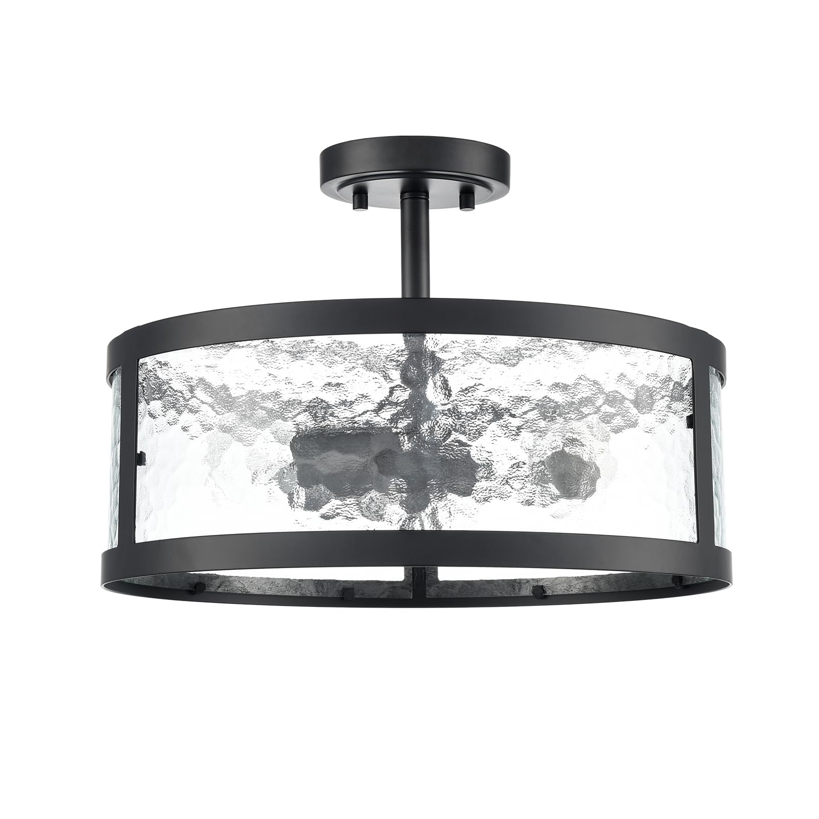 Industrial Black Semi Flush Mount Ceiling Light Harmmered Glass Farmhouse