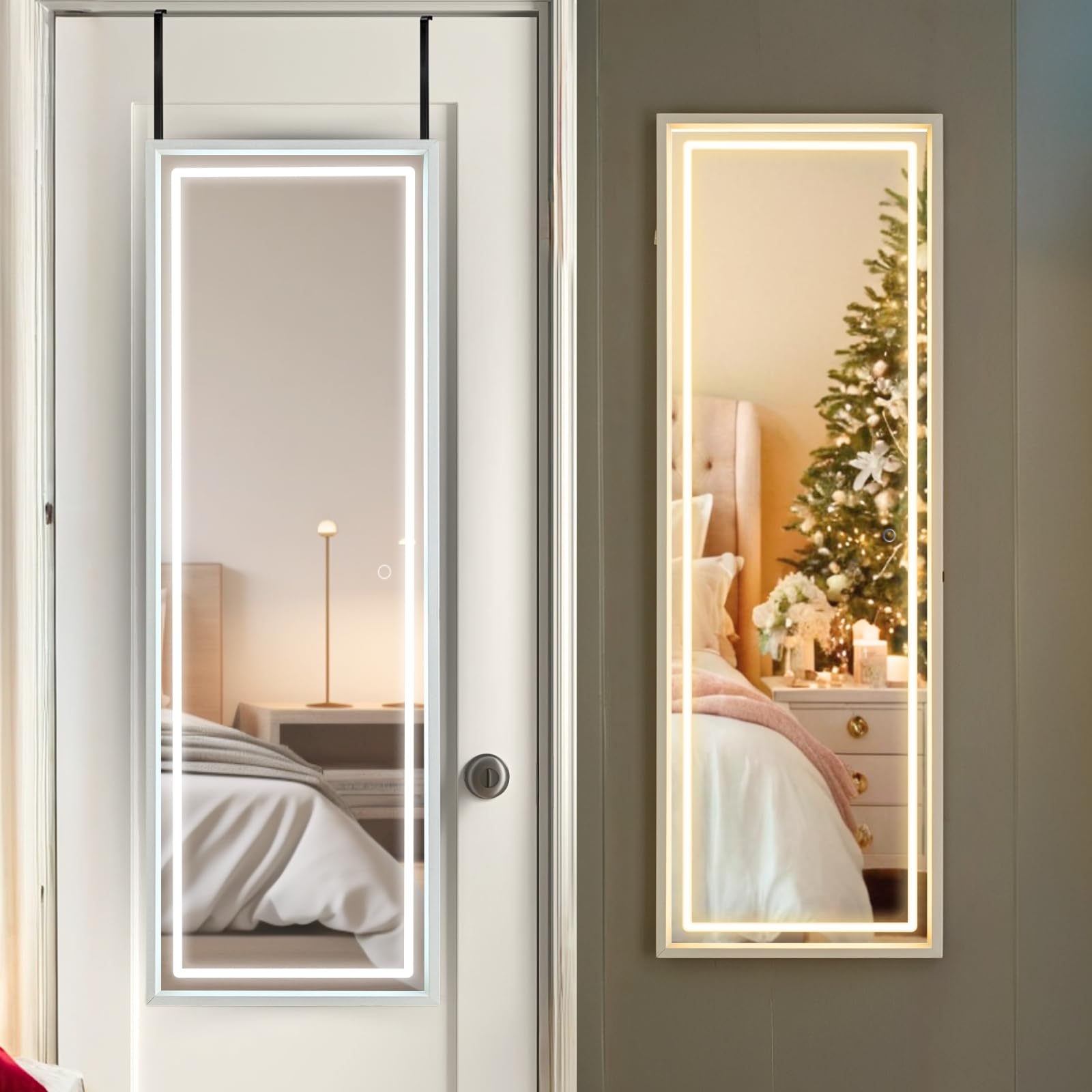 Door Mirror Full Length, Over The Door Hanging Lighted Mirror