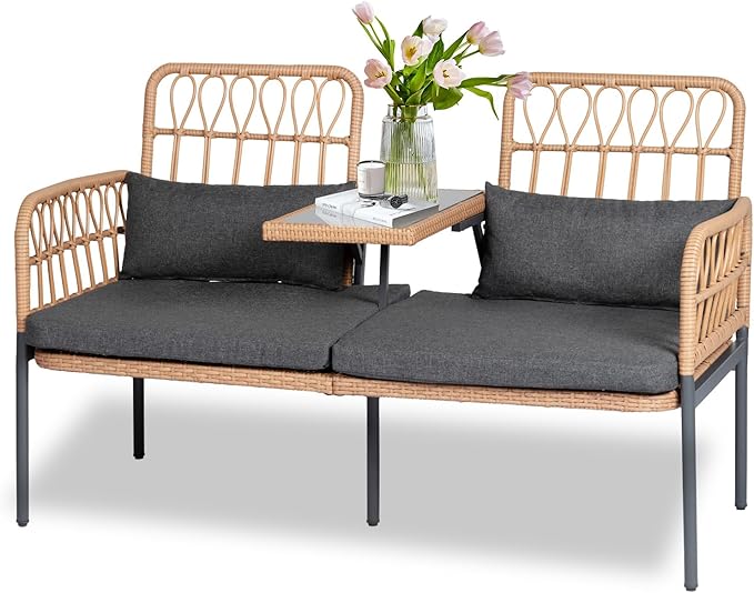 Outdoor Loveseat 2 Pieces Patio Furniture Set, Porch Furniture Wicker Large Loveseats