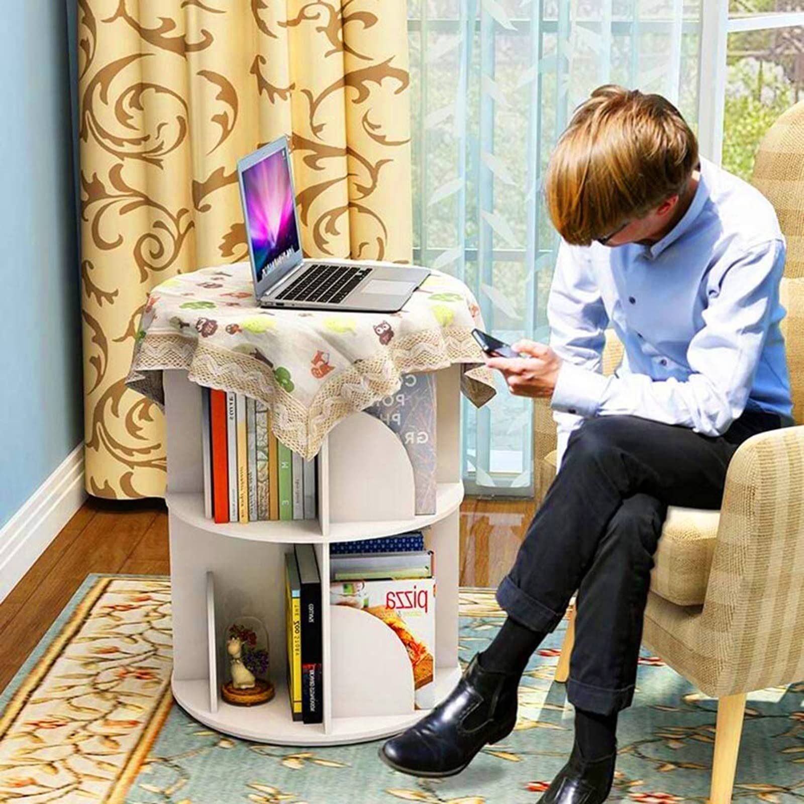 2/3/4 Tier 360° Rotating Bookshelf, Stackable Shelves Bookshelf Organizer, Floor Standing