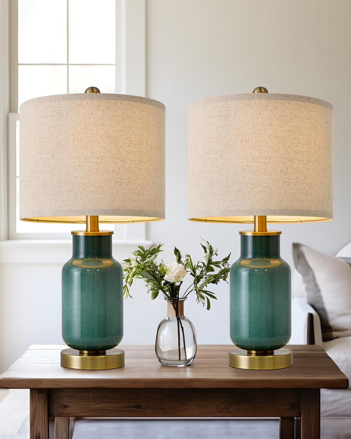 21.25" Table Lamp Set of 2 Modern Lamp for Living Room Glass Nightstand