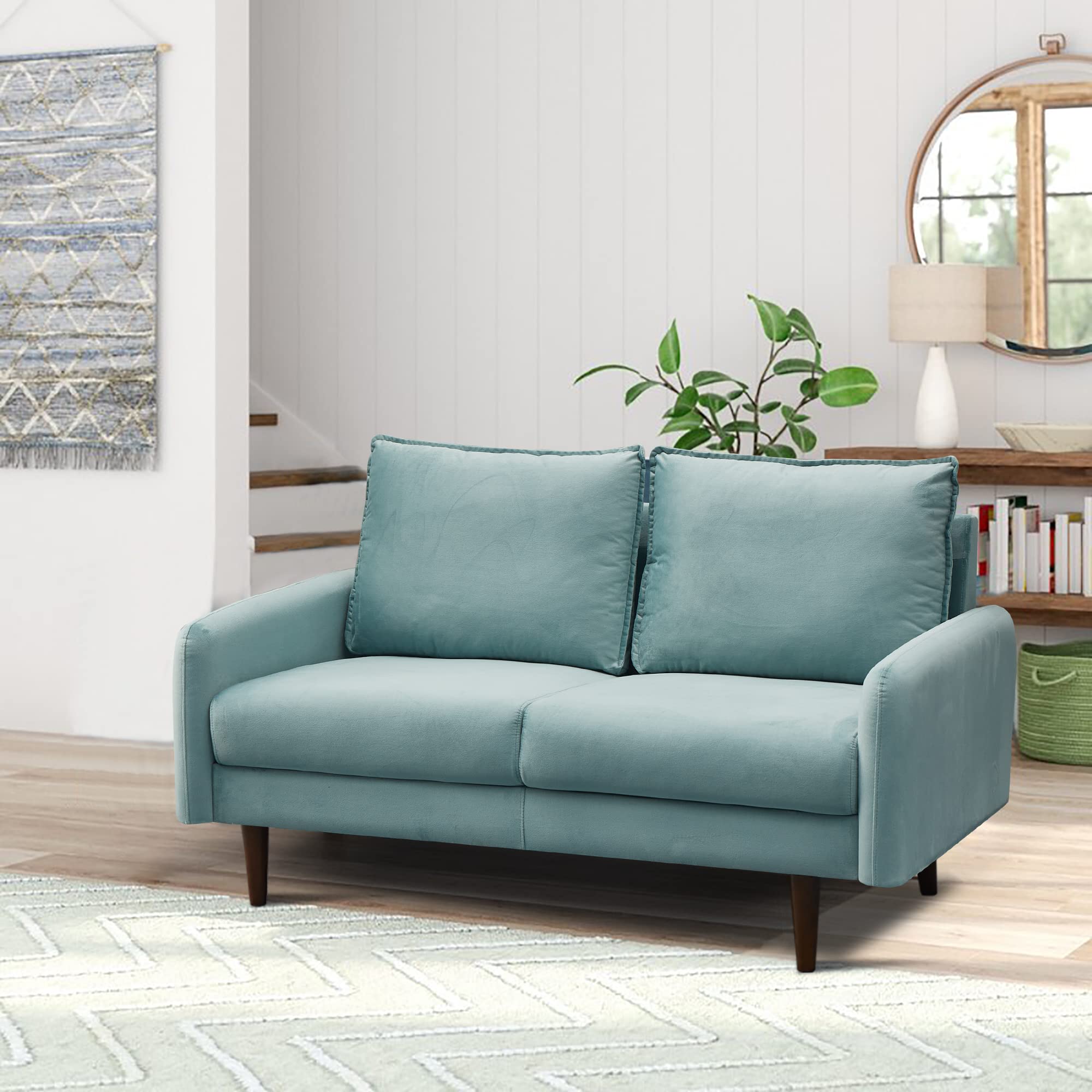 Velvet Loveseat Mid-Century Modern Sofa Tufted Couch with Wooden Legs for Living