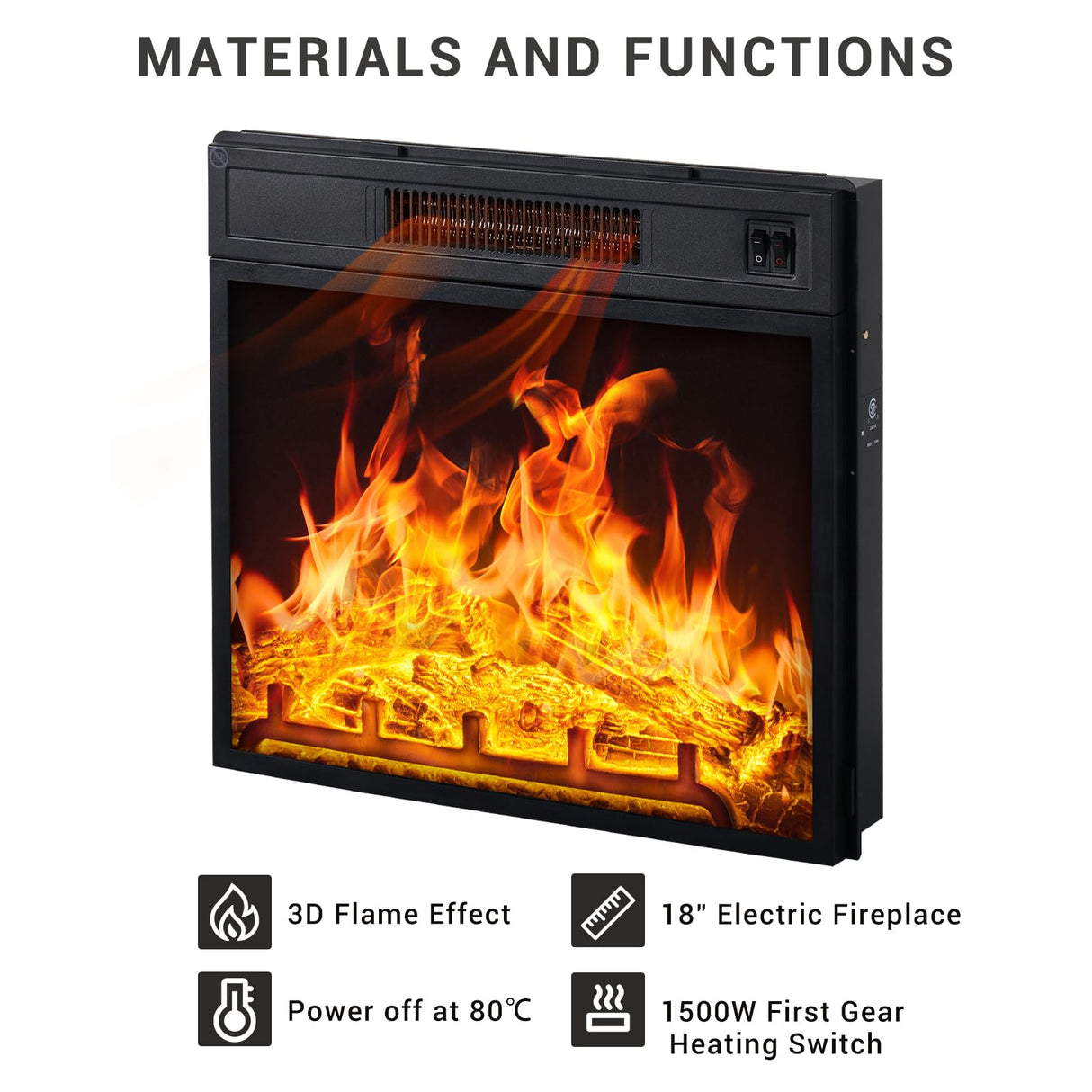 Fireplace TV Stand with 18” Electric Fireplace, 58” TV Console Stand