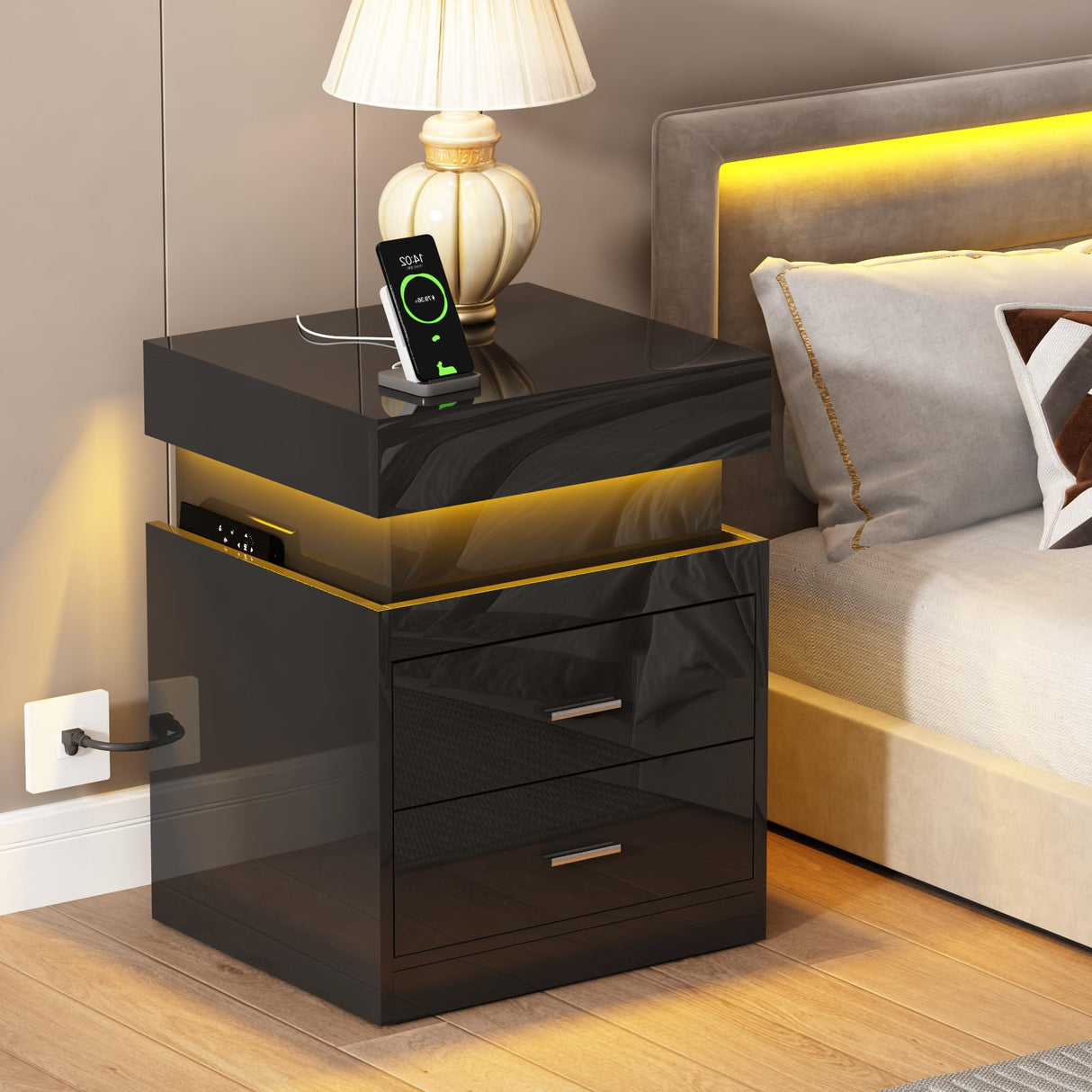 LED Nightstand with Charging Station,Smart Night Stand