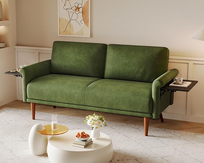 70" Loveseat Sofa with Foldable Side Table, Modern 2 Seater Couch
