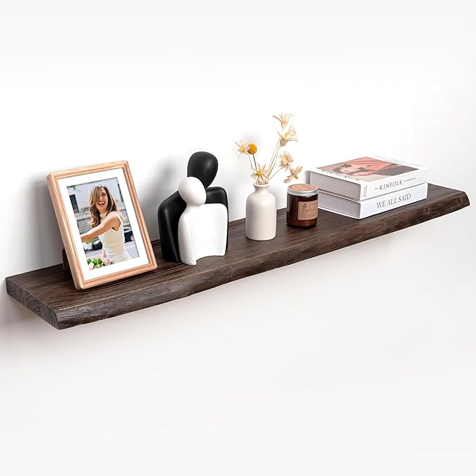 24" Rustic Elm Wood Floating Shelves for Wall