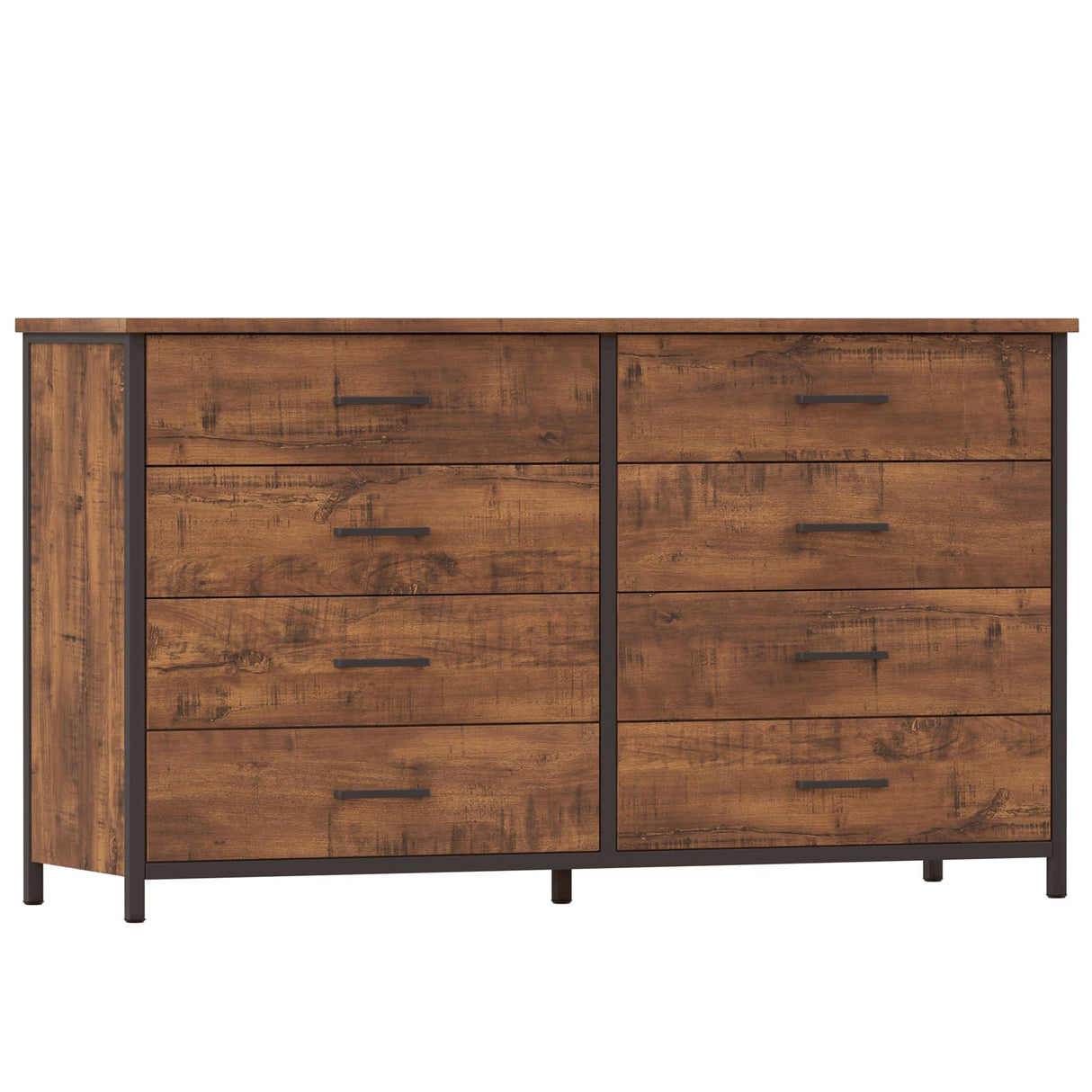 8 Drawer Double Dresser, 55 inch Industrial Wood Storage Dressers & Chests of Drawers