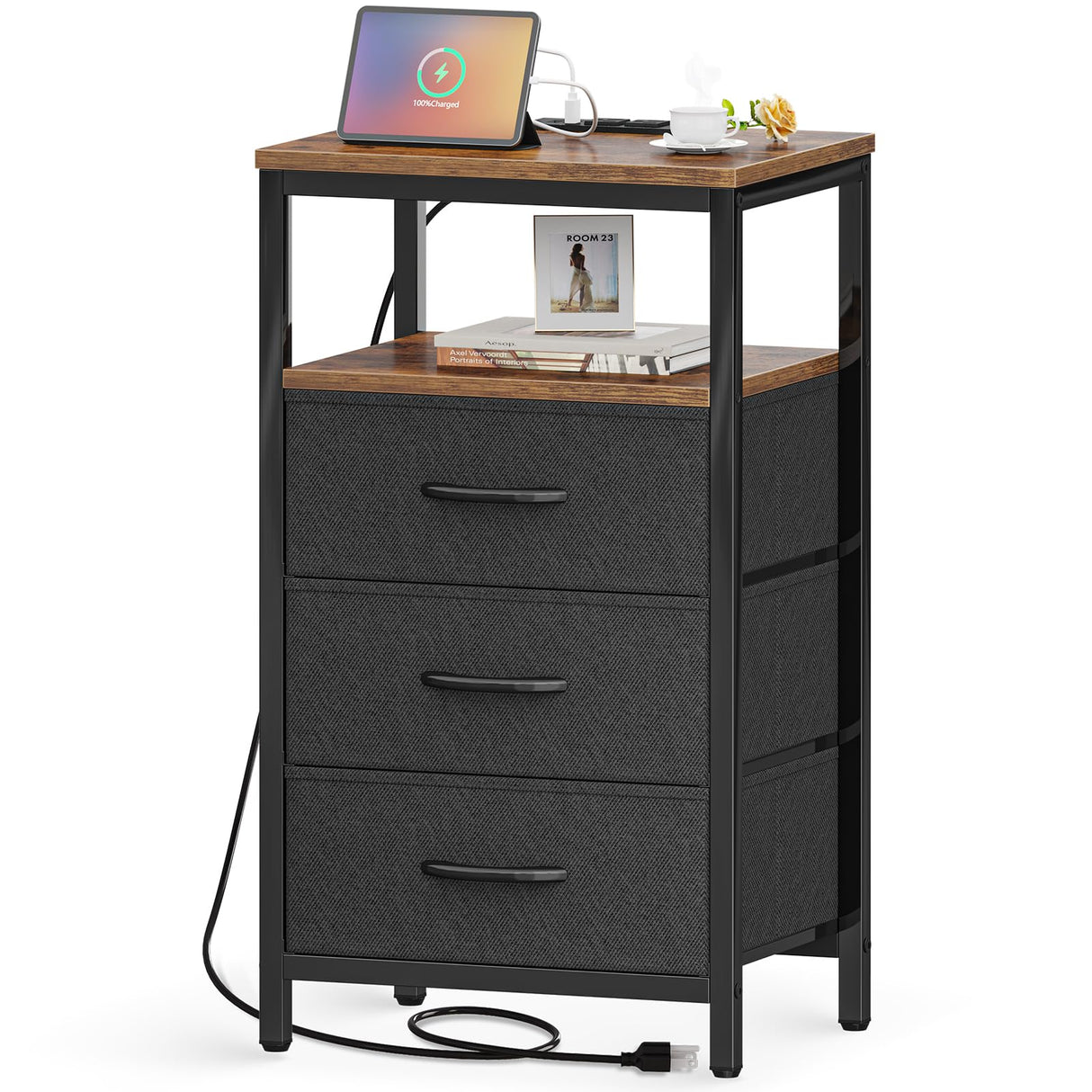Huuger Nightstand with Charging Station, TV Stand Dresser