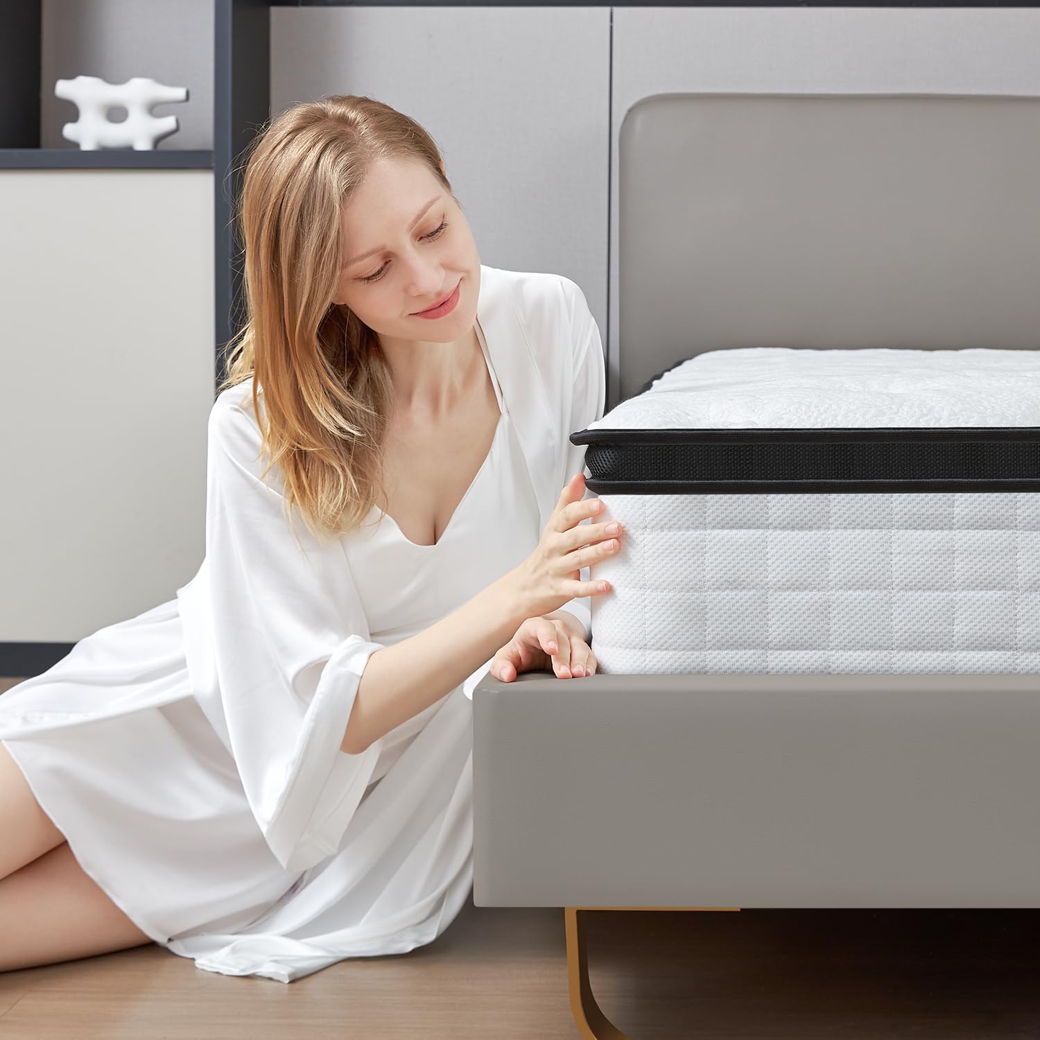 12 Inch White Queen Spring Mattress,Medium Firm with Gel Memory Foam,Individually Pocketed Coil