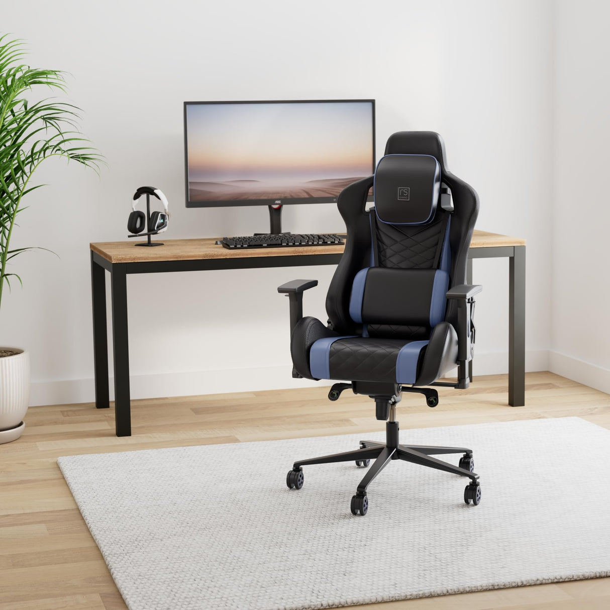 Davanti Vegan Leather High-Back Gaming Office Chair - Black/Blue