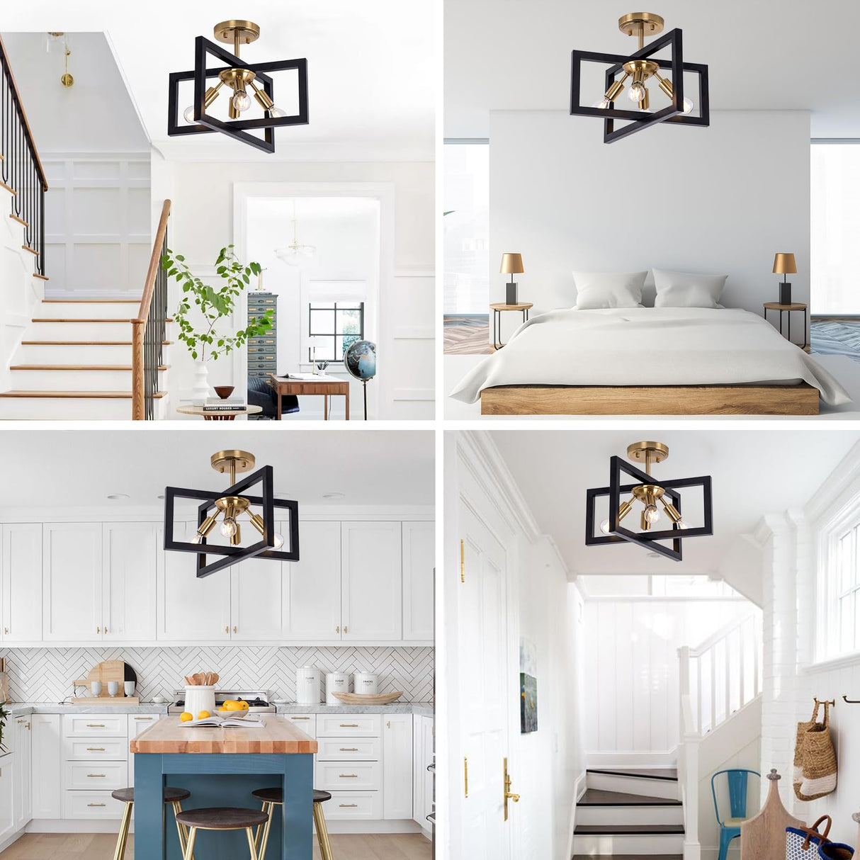 Semi-Flush Mount Ceiling Light - Black and Gold Industrial 4-Light Fixture