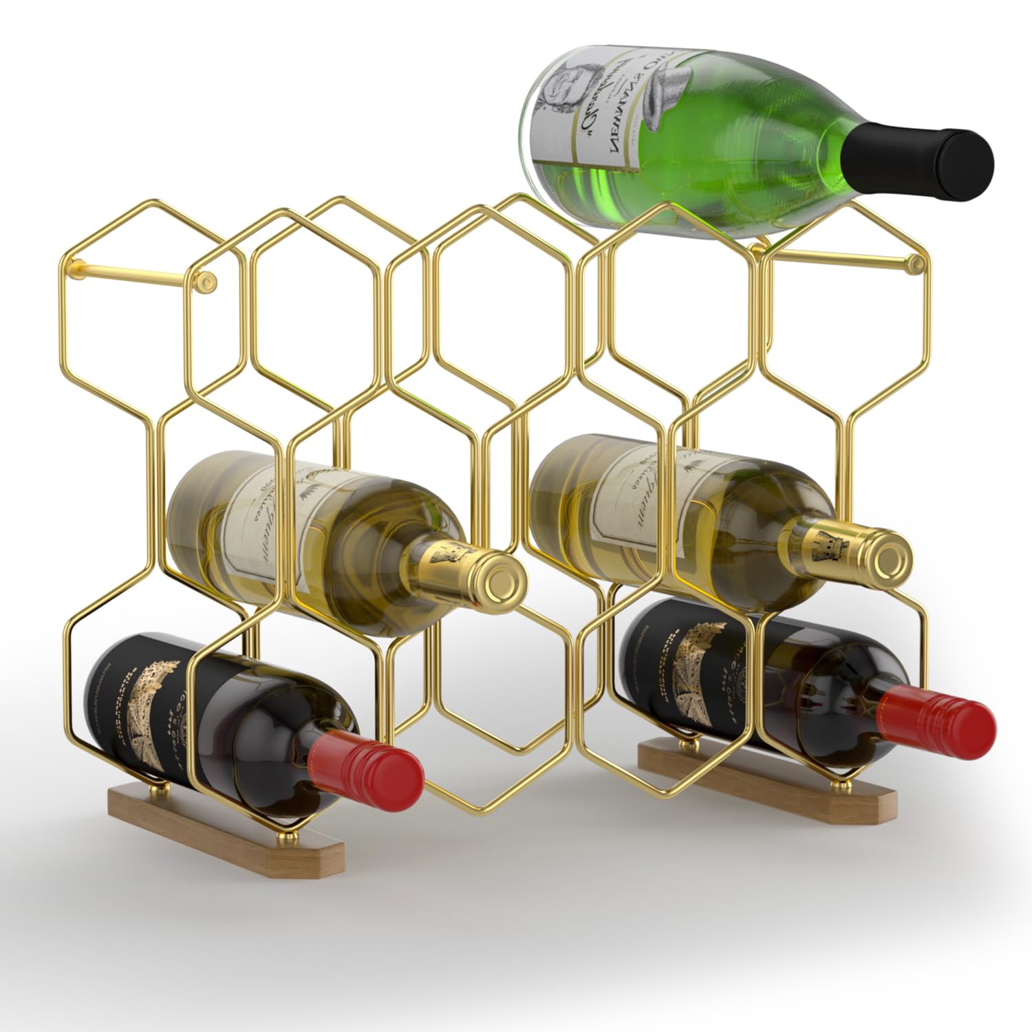 Countertop Wine Rack with Wood Base, 14 Bottle Tabletop Wine Holder