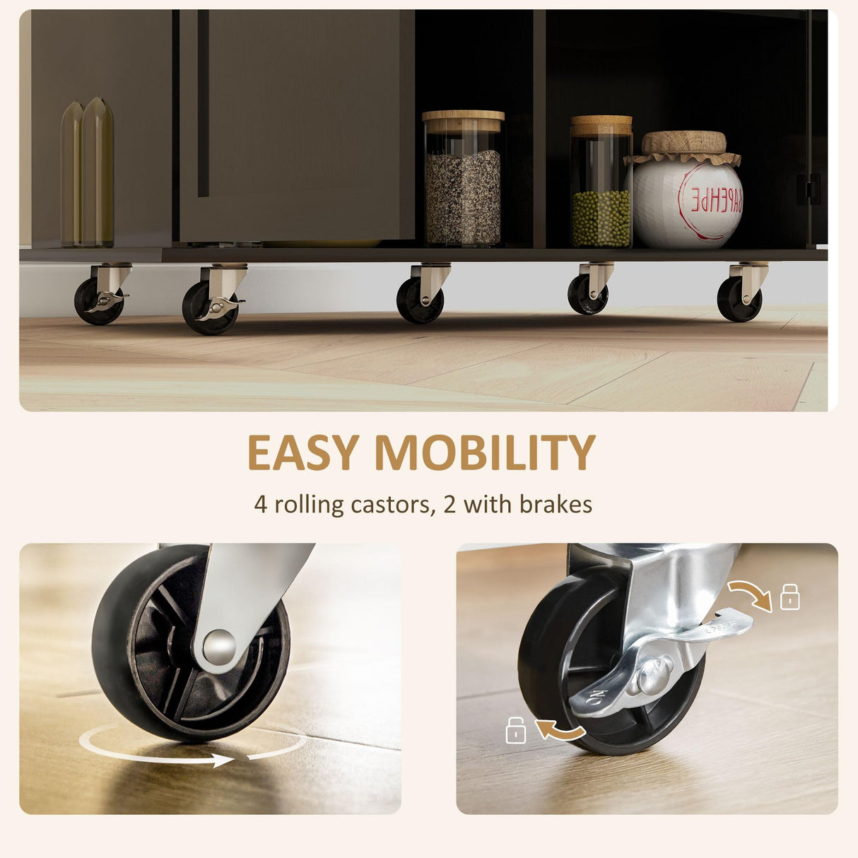 Kitchen Island with Storage, Farmhouse Rolling Kitchen Island Cart on Wheels