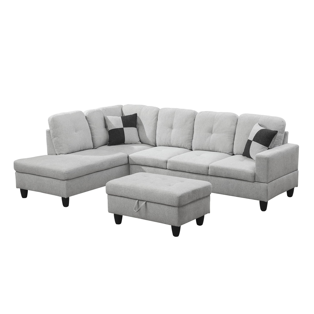 Reversible Chaise Flannel Facing Left 4-seat Sectional Living Room