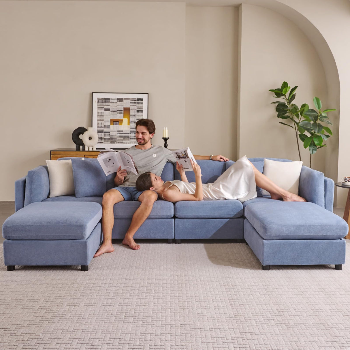 Sectional Sofa with Storage, Modern Convertible 6-Seat Sectional Couches