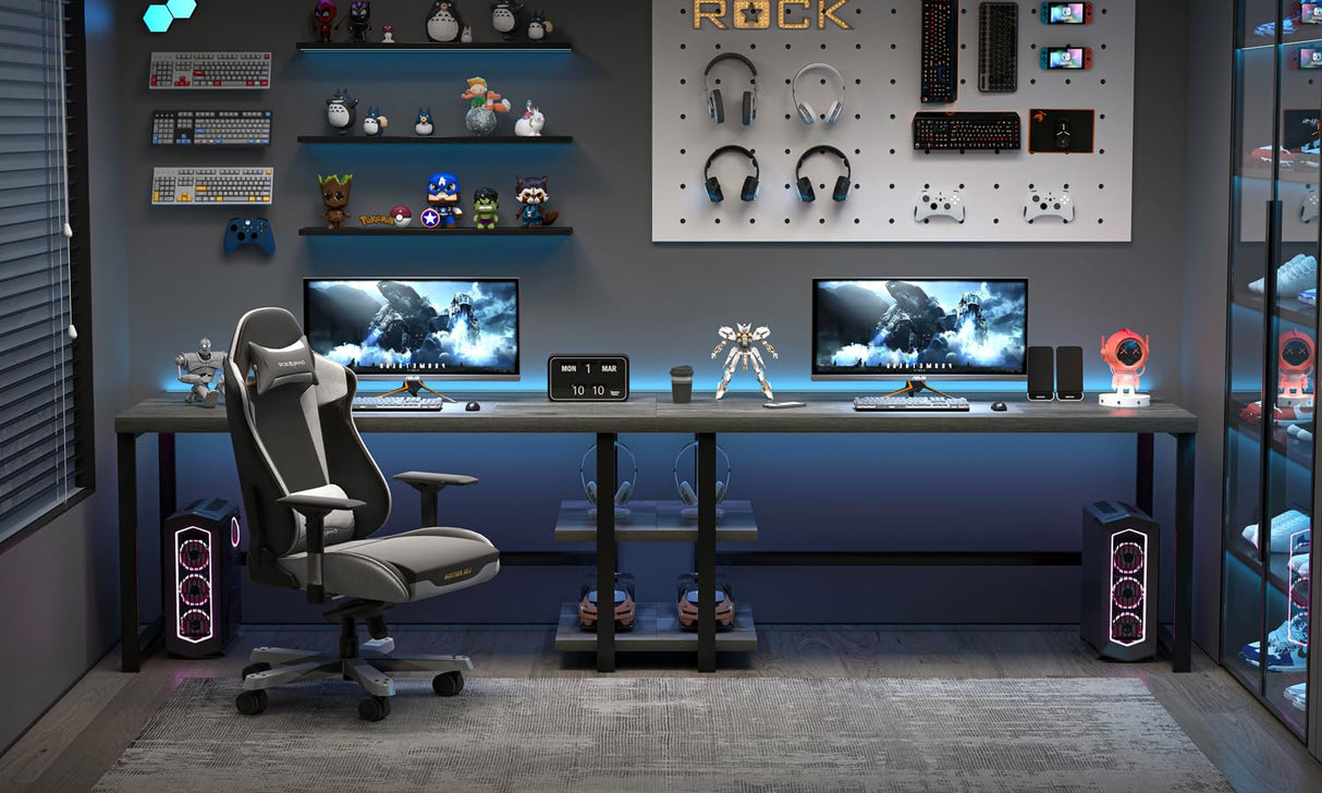 Industrial Computer Desk, Home Office Desk with Storage Shelves, Wood Study Writing