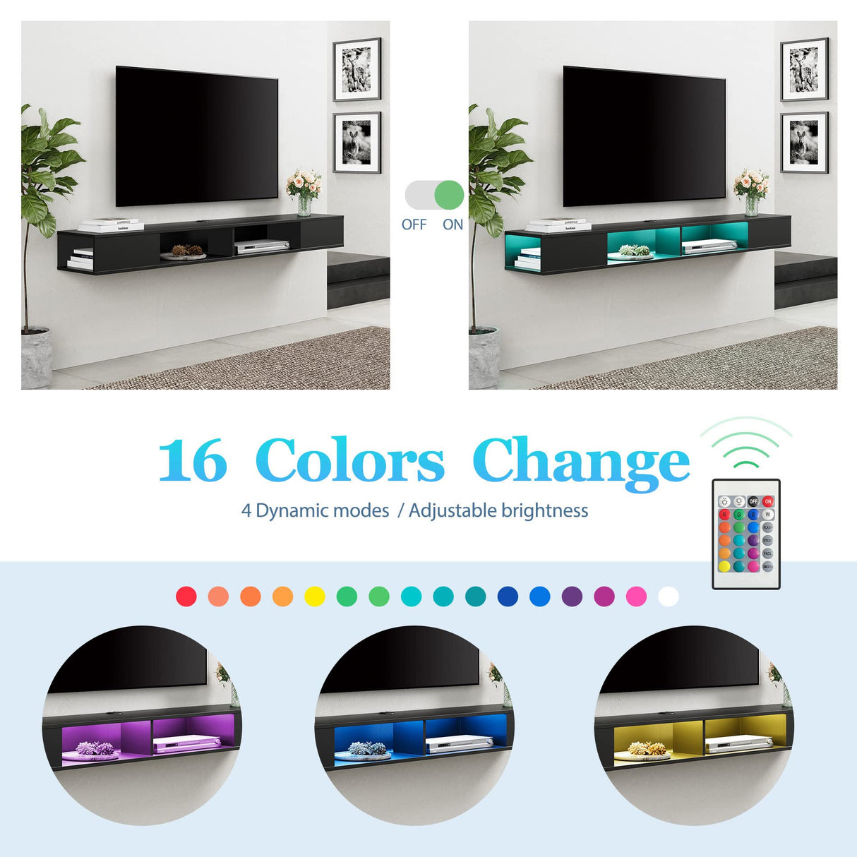 Black Floating TV Shelf 70 inch, Entertainment Center Wall Mounted Media Console