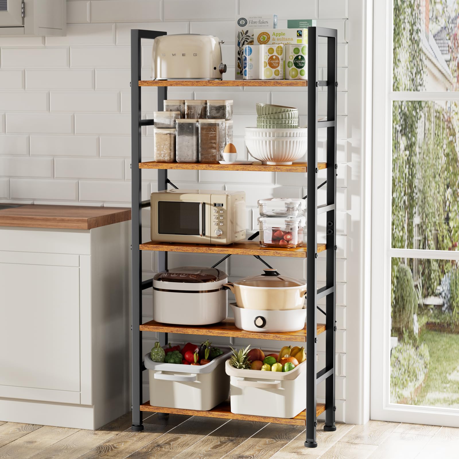 Book Shelf, 5 Tier Bookcase, Tall Bookshelf Modern Book Case for Books, Garage Kit