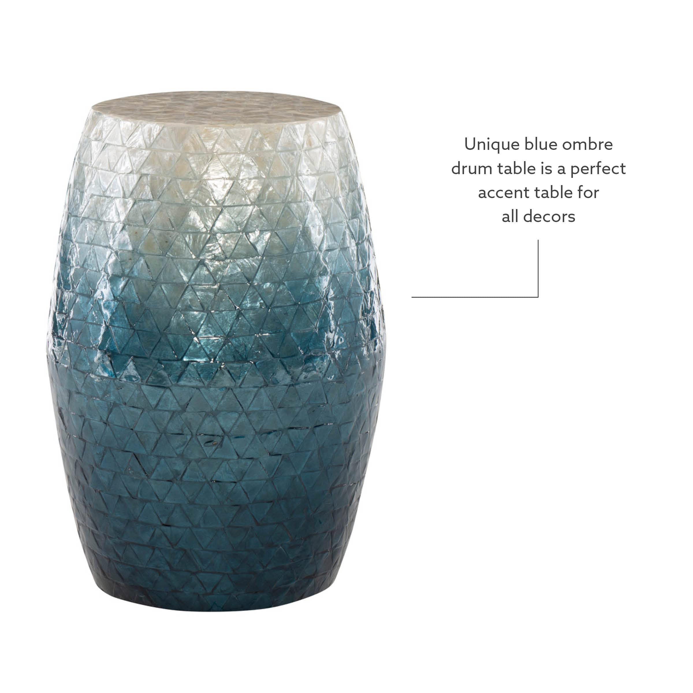 Linon Ivory and Blue Capiz Ombre Drum Tylin Accent Table