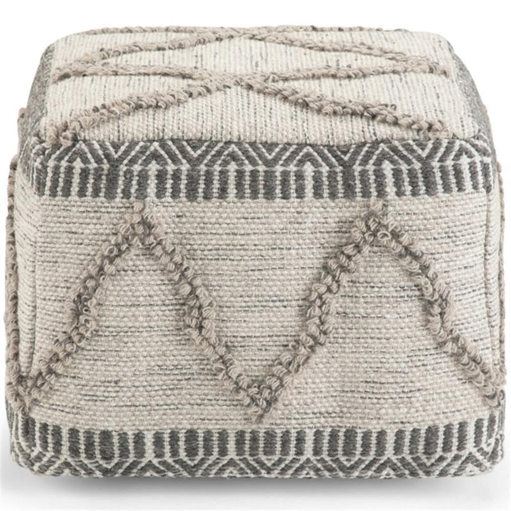 Sweeney Boho Square Pouf in Grey, Natural Handloom Woven Pattern for the Living Room