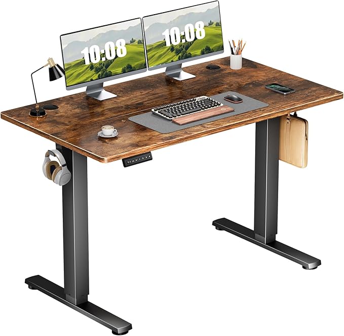 Adjustable Height, 63inch Electric Sit Stand up Desk for Home Office, Modern Rising Work Table for Computer Laptop, Lift Gaming Desk Sturdy Ergonomic Workstation, Rust Brown