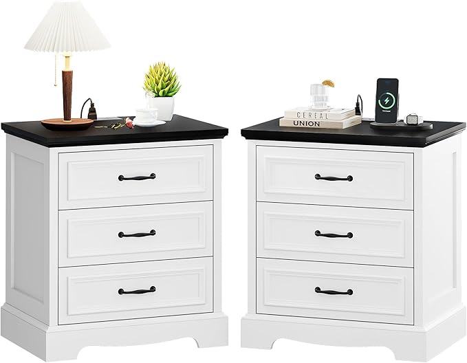 Nightstand with 3 Drawers,Wood Night Stand