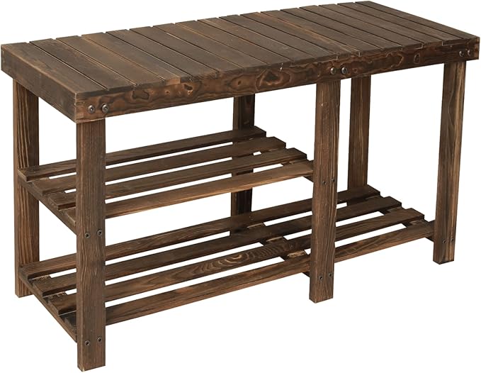 3-Tier Shoe Storage Bench, Brown, Wooden