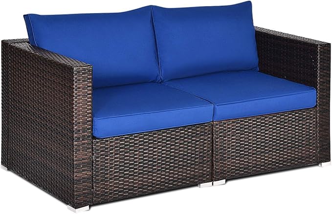 Wicker Loveseat 2 Piece, Patio Furniture Couch with Removable Cushions, Rattan Loveseat