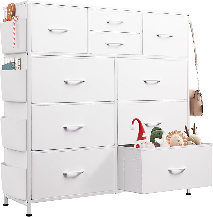 Dresser for Bedroom with 10 Drawers, Fabric Dresser Chest of Drawers with Side Pockets