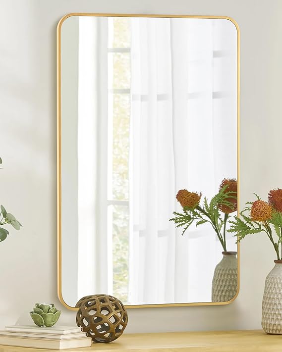 Gold Bathroom Wall Mirror,20x 30 Inch Rectangle Vanity Modern Mirror with Tempered