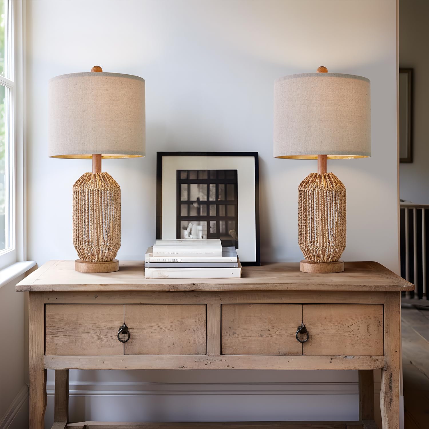 21" Boho Table Lamps Set of 2 for Living Room, Bedside Lamps for Nightstand